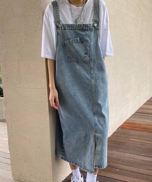 SallyLunn(サリーラン)の「【S~XLサイズ展開♪大人ゆるカジュアル】デニムサロペットワンピース(サロペット/オーバーオール・レディース・ブルー・MEDIUM/LARGE/SMALL/X-LARGE)」の12枚目の写真