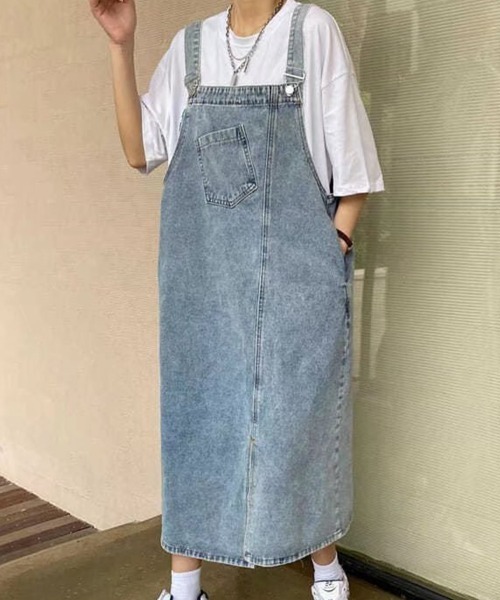 SallyLunn(サリーラン)の「【S~XLサイズ展開♪大人ゆるカジュアル】デニムサロペットワンピース(サロペット/オーバーオール・レディース・ブルー・MEDIUM/LARGE/SMALL/X-LARGE)」の10枚目の写真