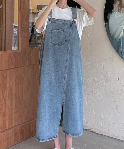 SallyLunn(サリーラン)の「【S~XLサイズ展開♪大人ゆるカジュアル】デニムサロペットワンピース(サロペット/オーバーオール・レディース・ブルー・MEDIUM/LARGE/SMALL/X-LARGE)」の5枚目の写真