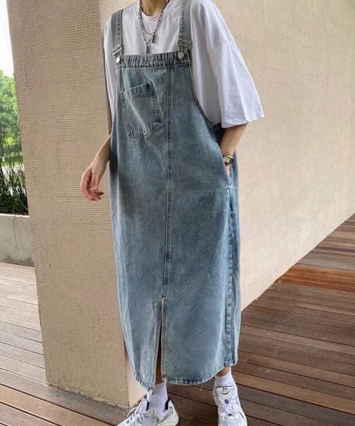 SallyLunn(サリーラン)の「【S~XLサイズ展開♪大人ゆるカジュアル】デニムサロペットワンピース(サロペット/オーバーオール・レディース・ブルー・MEDIUM/LARGE/SMALL/X-LARGE)」の7枚目の写真