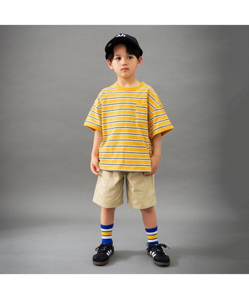 BREEZE（ブリーズ）の「【B NEW JACK】マルチボーダー半袖Tシャツ_ジュニア対応（Tシャツ/カットソー・キッズ・ブラウン/オレンジ/イエロー・90/100/110/120/130/140/150/160）」の4枚目の写真
