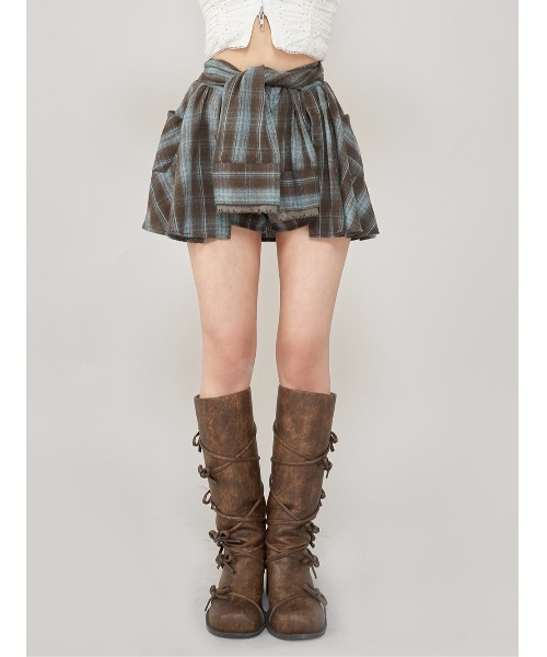 Darich（ダーリッチ）の「レイヤードチェックショートパンツ（その他パンツ・レディース・ネイビー/ベージュ/ブラウン・FREE）」の2枚目の写真