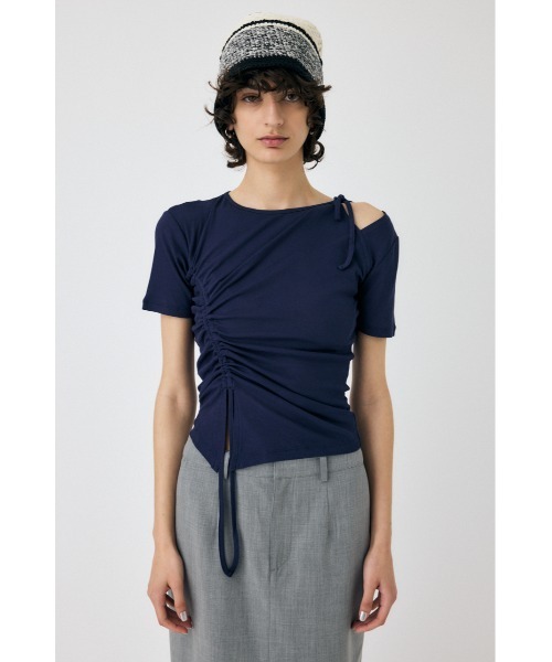 MOUSSY（マウジー）の「ONE SHOULDER TIED NECK Tシャツ（Tシャツ/カットソー・レディース・杢グレー/ホワイト/ネイビー・FREE）」の3枚目の写真