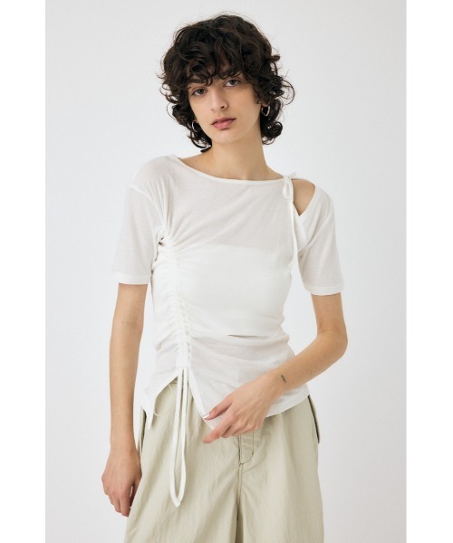 MOUSSY（マウジー）の「ONE SHOULDER TIED NECK Tシャツ（Tシャツ/カットソー・レディース・杢グレー/ホワイト/ネイビー・FREE）」の2枚目の写真