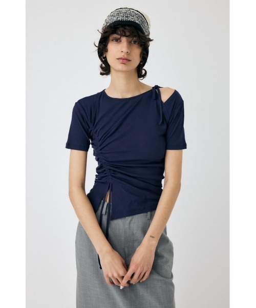 MOUSSY（マウジー）の「ONE SHOULDER TIED NECK Tシャツ（Tシャツ/カットソー・レディース・杢グレー/ホワイト/ネイビー・FREE）」の9枚目の写真