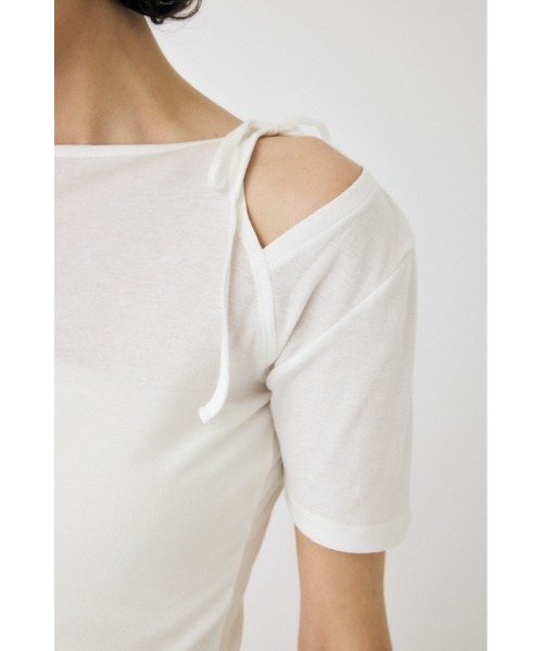 MOUSSY（マウジー）の「ONE SHOULDER TIED NECK Tシャツ（Tシャツ/カットソー・レディース・杢グレー/ホワイト/ネイビー・FREE）」の21枚目の写真