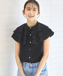 洗える | エアリー フリル サマー ブラウス | レディース オフィスカジュアル 通勤 半袖 おしゃれ きれいめ フリルケープ Aライン トップス シャツ