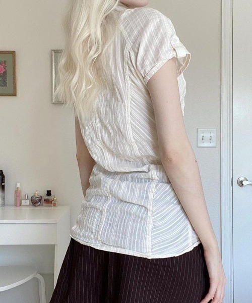 almo（アルモ）の「【LAMPOON】ストライプタイトシャツ（シャツ/ブラウス・レディース・ホワイト・SMALL/MEDIUM/LARGE）」の3枚目の写真