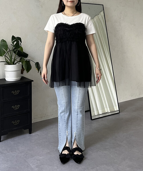 prose verse(プロズヴェール)の「フリルチュールドッキングペプラムTシャツ(Tシャツ/カットソー・レディース・ブラック系その他/オフホワイト・MEDIUM/LARGE)」の14枚目の写真