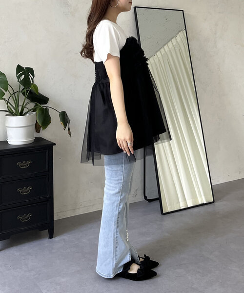 prose verse(プロズヴェール)の「フリルチュールドッキングペプラムTシャツ(Tシャツ/カットソー・レディース・ブラック系その他/オフホワイト・MEDIUM/LARGE)」の18枚目の写真