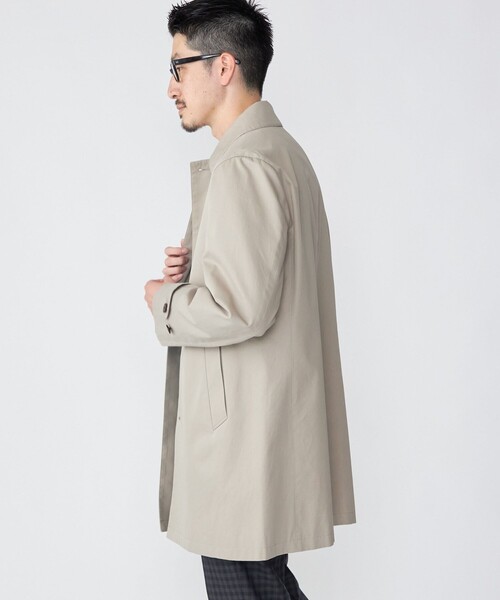 美品★シップス SHIPS ステンカラーコート ベージュ M シップス SHIPS T/C ツイル ステンカラー ショート コート