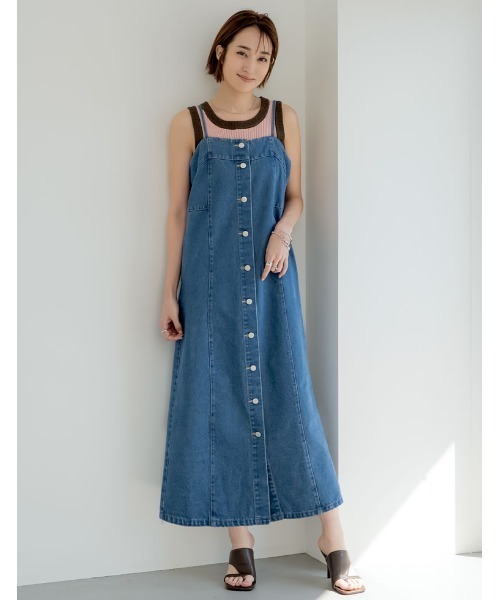 美品　Basco デニムワンピース　サイズ3 セール】 キャミロングデニムワンピース （ミニ丈・ひざ丈