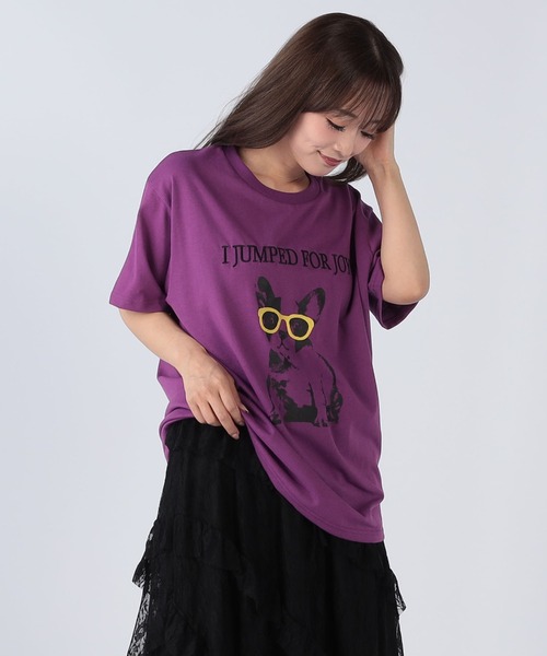 INTERPLANET（インタープラネット）の「DOGプリントTシャツ（Tシャツ/カットソー・レディース・オフホワイト/チャコールグレー/パープル・MEDIUM/LARGE）」の5枚目の写真