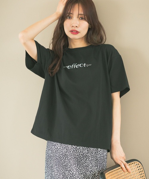 mysty woman（ミスティウーマン）の「ダブルロゴプリントTシャツ　491006（Tシャツ/カットソー・レディース・ブラック/オフホワイト/グレー・FREE）」の2枚目の写真