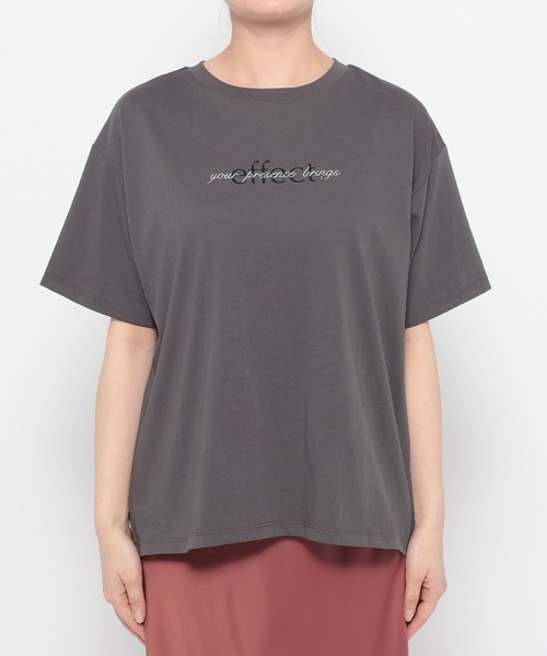 mysty woman（ミスティウーマン）の「ダブルロゴプリントTシャツ　491006（Tシャツ/カットソー・レディース・ブラック/オフホワイト/グレー・FREE）」の9枚目の写真