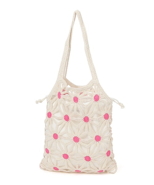 BAYFLOW（ベイフロー）の「フラワークロシェ巾着トート（トートバッグ・レディース・ピンク/ライトグリーン・FREE）」の4枚目の写真