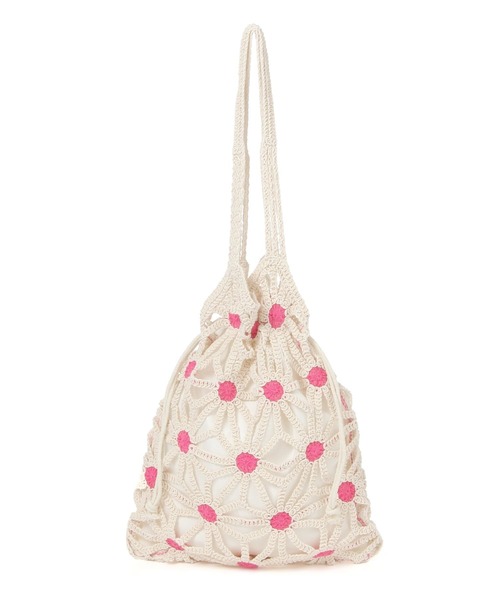 BAYFLOW（ベイフロー）の「フラワークロシェ巾着トート（トートバッグ・レディース・ピンク/ライトグリーン・FREE）」の5枚目の写真