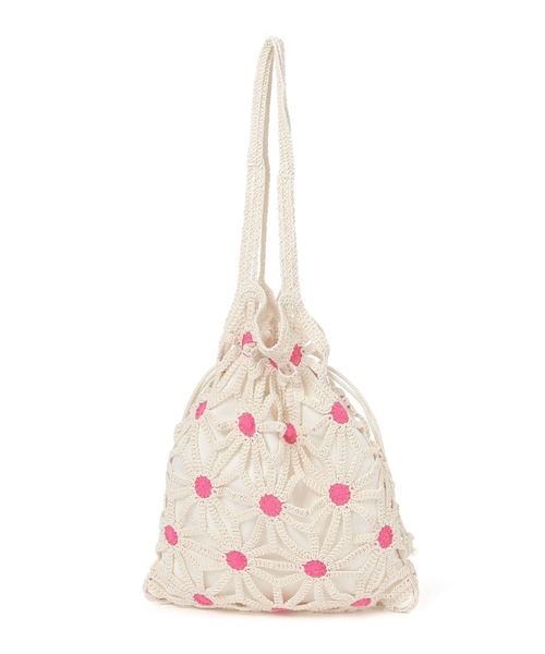 BAYFLOW（ベイフロー）の「フラワークロシェ巾着トート（トートバッグ・レディース・ピンク/ライトグリーン・FREE）」の7枚目の写真