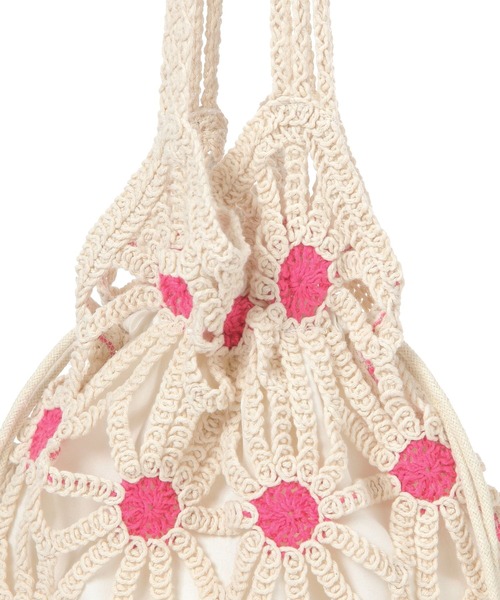 BAYFLOW（ベイフロー）の「フラワークロシェ巾着トート（トートバッグ・レディース・ピンク/ライトグリーン・FREE）」の9枚目の写真