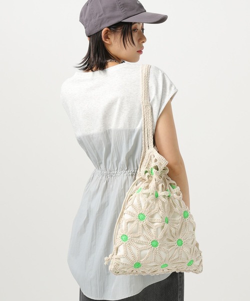 BAYFLOW（ベイフロー）の「フラワークロシェ巾着トート（トートバッグ・レディース・ピンク/ライトグリーン・FREE）」の17枚目の写真