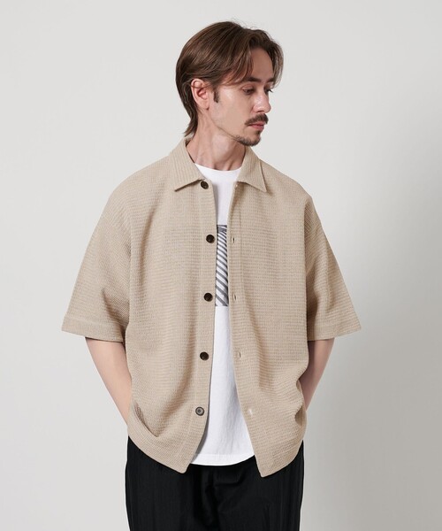 BEAUTY&YOUTH UNITED ARROWS(ビューティーアンドユースユナイテッドアローズ)の「パナマ ショートスリーブ ニットシャツ(カーディガン/ボレロ・メンズ・ダークグレー/ナチュラル・XL/M/S/L)」の1枚目の写真