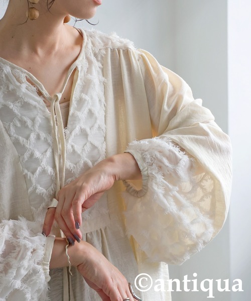 antiqua(アンティカ)の「フリンジジャガードワンピース(ワンピース・レディース・ブラック/ナチュラル・ONESIZE)」の17枚目の写真