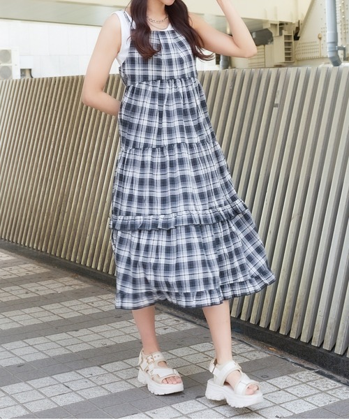 セール】《ギャザーたっぷり》ゆる映えチェックワンピ