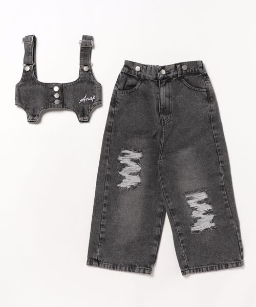 ANAP kids（アナップキッズ）の「クラッシュデニム マルチWAY サロペット【ジュニアお揃い】（サロペット/オーバーオール・キッズ・ブラック/ブルー・120cm/130cm/110cm）」の21枚目の写真