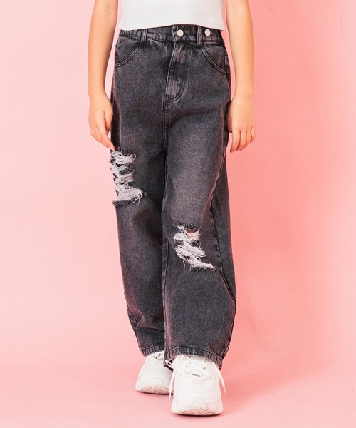 ANAP kids（アナップキッズ）の「クラッシュデニム マルチWAY サロペット【ジュニアお揃い】（サロペット/オーバーオール・キッズ・ブラック/ブルー・120cm/130cm/110cm）」の5枚目の写真