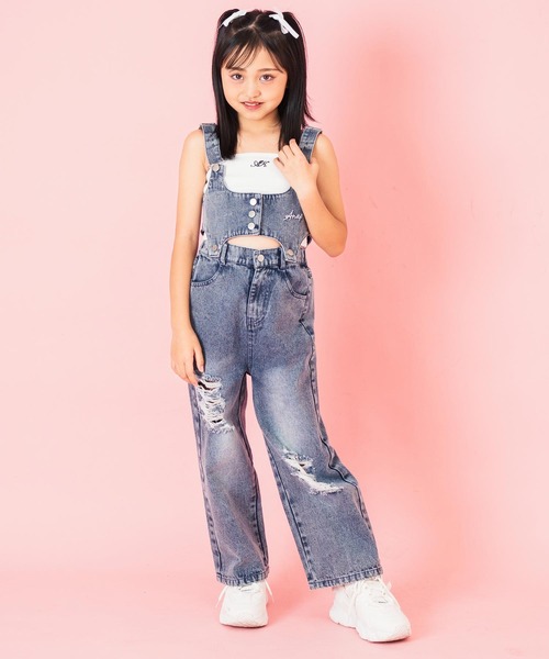 ANAP kids（アナップキッズ）の「クラッシュデニム マルチWAY サロペット【ジュニアお揃い】（サロペット/オーバーオール・キッズ・ブラック/ブルー・120cm/130cm/110cm）」の6枚目の写真