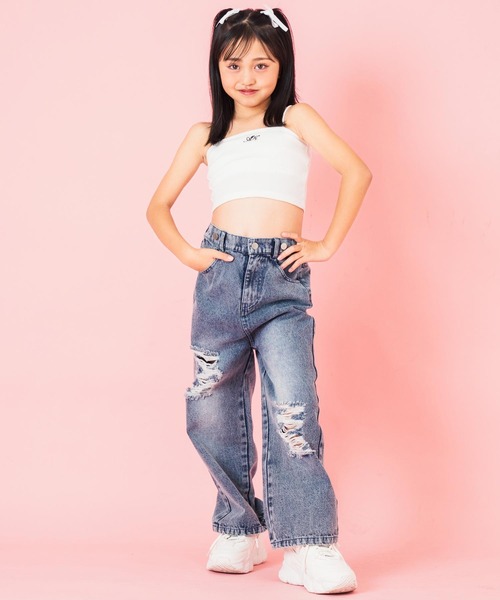 ANAP kids（アナップキッズ）の「クラッシュデニム マルチWAY サロペット【ジュニアお揃い】（サロペット/オーバーオール・キッズ・ブラック/ブルー・120cm/130cm/110cm）」の9枚目の写真