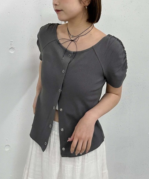 archives（アルシーヴ）の「花柄アソートワッフルカットＴＯＰＳ（Tシャツ/カットソー・レディース・アイボリー/ブラック/グレー/ブルー・MEDIUM）」の3枚目の写真