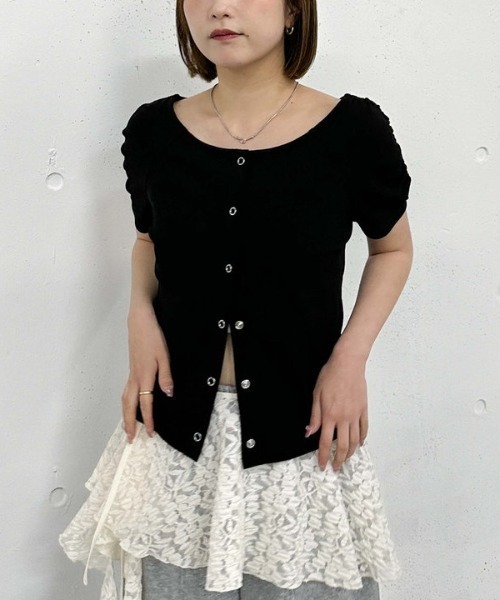 archives（アルシーヴ）の「花柄アソートワッフルカットＴＯＰＳ（Tシャツ/カットソー・レディース・アイボリー/ブラック/グレー/ブルー・MEDIUM）」の2枚目の写真