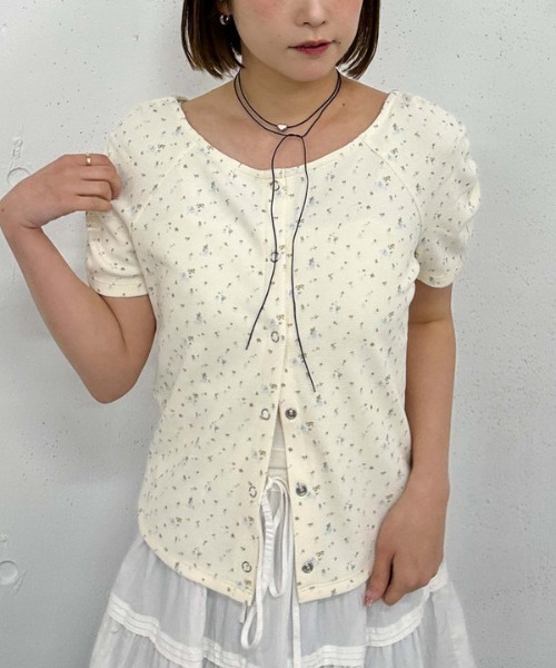 archives（アルシーヴ）の「花柄アソートワッフルカットＴＯＰＳ（Tシャツ/カットソー・レディース・アイボリー/ブラック/グレー/ブルー・MEDIUM）」の5枚目の写真
