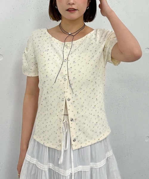 archives（アルシーヴ）の「花柄アソートワッフルカットＴＯＰＳ（Tシャツ/カットソー・レディース・アイボリー/ブラック/グレー/ブルー・MEDIUM）」の6枚目の写真