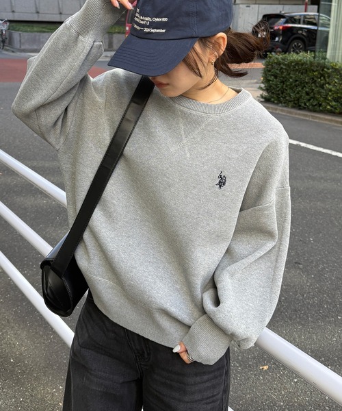 U.S. POLO ASSN.(ユーエスポロアッスン)の「RANAN/solleim別注【U.S.POLO ASSN.】刺繍スウェットライクニット(ニット/セーター・レディース・アイボリー/ブラック/グレー・M/L/LL)」の3枚目の写真