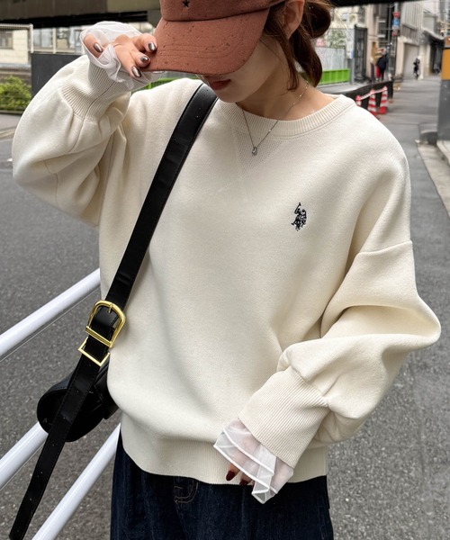 U.S. POLO ASSN.(ユーエスポロアッスン)の「RANAN/solleim別注【U.S.POLO ASSN.】刺繍スウェットライクニット(ニット/セーター・レディース・アイボリー/ブラック/グレー・M/L/LL)」の2枚目の写真