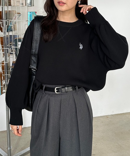 U.S. POLO ASSN.(ユーエスポロアッスン)の「RANAN/solleim別注【U.S.POLO ASSN.】刺繍スウェットライクニット(ニット/セーター・レディース・アイボリー/ブラック/グレー・M/L/LL)」の9枚目の写真