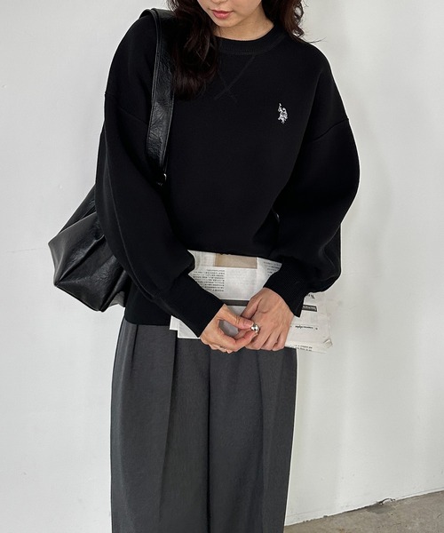 U.S. POLO ASSN.(ユーエスポロアッスン)の「RANAN/solleim別注【U.S.POLO ASSN.】刺繍スウェットライクニット(ニット/セーター・レディース・アイボリー/ブラック/グレー・M/L/LL)」の11枚目の写真