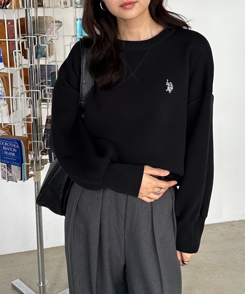 U.S. POLO ASSN.(ユーエスポロアッスン)の「RANAN/solleim別注【U.S.POLO ASSN.】刺繍スウェットライクニット(ニット/セーター・レディース・アイボリー/ブラック/グレー・M/L/LL)」の12枚目の写真