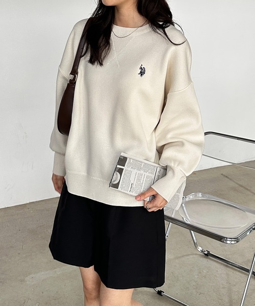 U.S. POLO ASSN.(ユーエスポロアッスン)の「RANAN/solleim別注【U.S.POLO ASSN.】刺繍スウェットライクニット(ニット/セーター・レディース・アイボリー/ブラック/グレー・M/L/LL)」の4枚目の写真