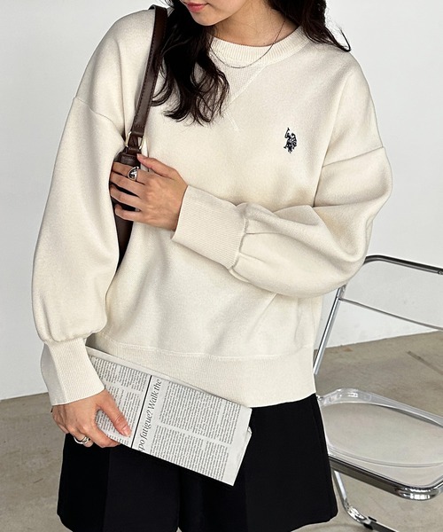 U.S. POLO ASSN.(ユーエスポロアッスン)の「RANAN/solleim別注【U.S.POLO ASSN.】刺繍スウェットライクニット(ニット/セーター・レディース・アイボリー/ブラック/グレー・M/L/LL)」の5枚目の写真