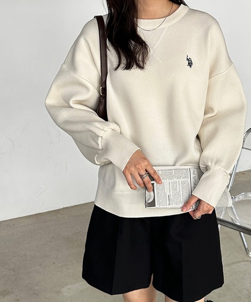 U.S. POLO ASSN.(ユーエスポロアッスン)の「RANAN/solleim別注【U.S.POLO ASSN.】刺繍スウェットライクニット(ニット/セーター・レディース・アイボリー/ブラック/グレー・M/L/LL)」の6枚目の写真