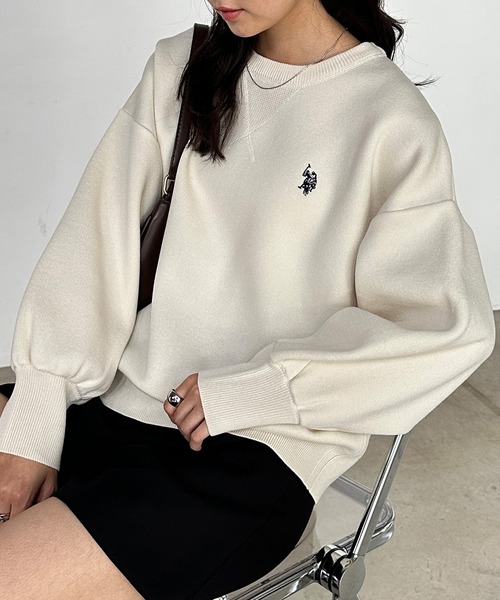 U.S. POLO ASSN.(ユーエスポロアッスン)の「RANAN/solleim別注【U.S.POLO ASSN.】刺繍スウェットライクニット(ニット/セーター・レディース・アイボリー/ブラック/グレー・M/L/LL)」の20枚目の写真