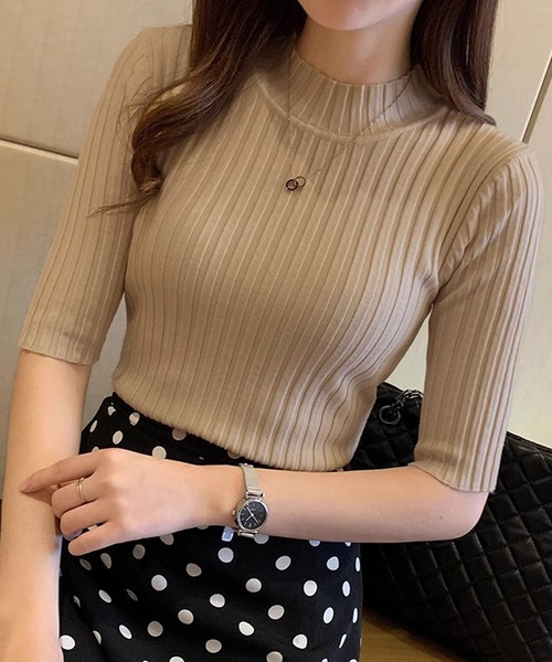ほぼ未使用☆MaxMara ベージュリブニット 五分袖