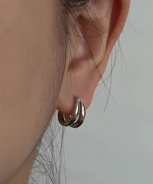 WARAIJOGO(ワライジョウゴ)の「【WARAIJOGO】EK199/ダブルフープリングピアス/両耳用(NEZ)(ピアス(両耳用)・メンズ・シルバー・FREE)」の6枚目の写真