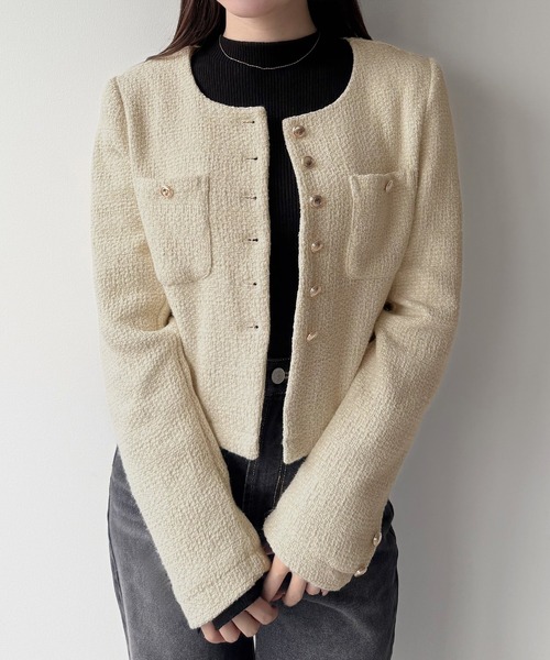 未使用 2023 アナイ コットンオックスショート ジャケット 金釦 未使用】ANAYI コットンオックスショートジャケット