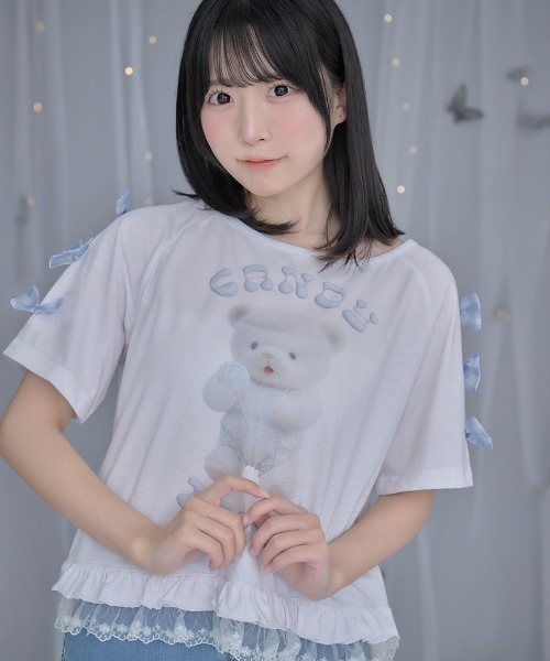 ililil(イルイルイル)の「『ililil/イルイルイル』【クマのエケチェンTシャツ】くまプリント半袖Tシャツ(Tシャツ/カットソー・レディース・ホワイト・FREE)」の2枚目の写真