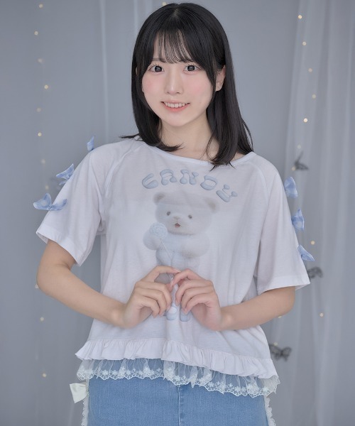 ililil(イルイルイル)の「『ililil/イルイルイル』【クマのエケチェンTシャツ】くまプリント半袖Tシャツ(Tシャツ/カットソー・レディース・ホワイト・FREE)」の6枚目の写真