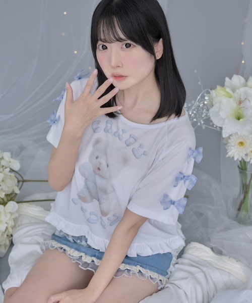 tシャツ 「ililil/イルイルイル」「クマのエケチェンTシャツ」くまプリント半袖Tシャツ レディース セール】『ililil/イルイルイル』【クマのエケチェンTシャツ